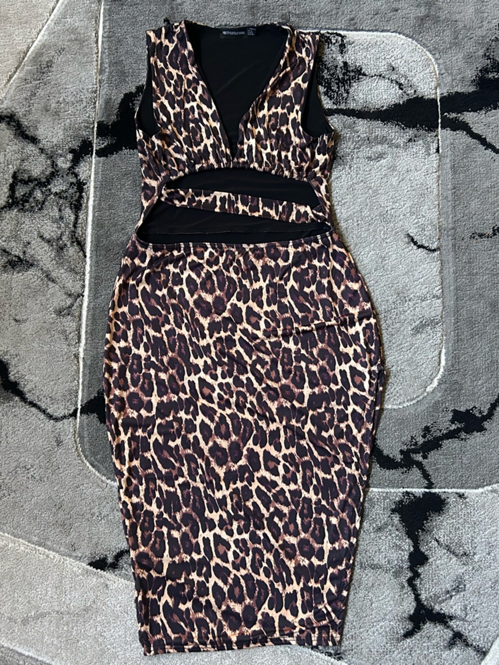 PrettyLittleThing Leopard Print Cut-Out Midi Dress - Brown & Black